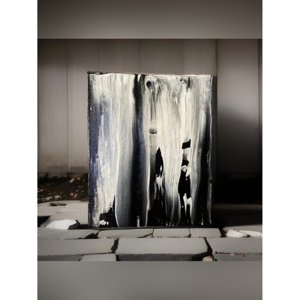 Black White Painting on Wood Beneath the Ice Hand Painted Original Wall Art